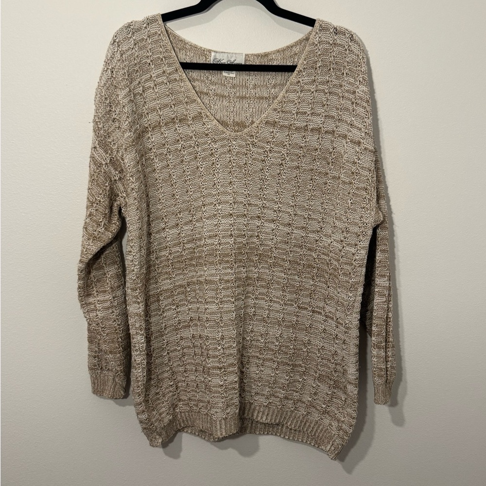 Vintage Knit Avenue Textured V-Neck Cotton Sweater | Made in USA | Plus Size 2X